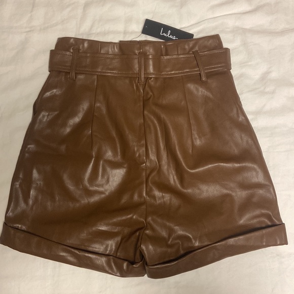 Lulu’s • Take a Ride Brown Vegan Leather Paperbag Waist Shorts - Picture 3 of 10